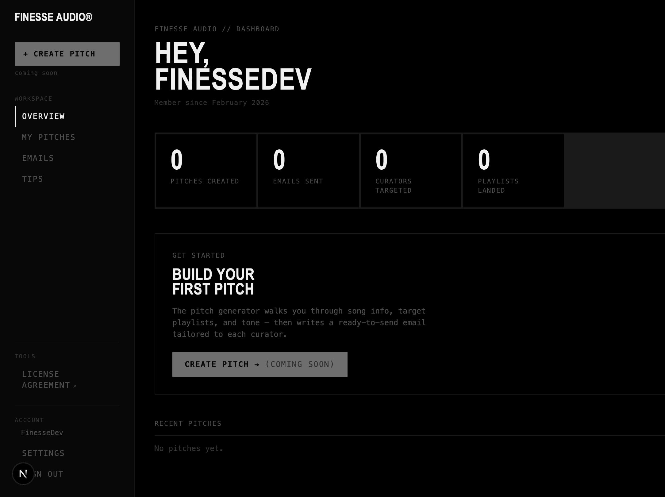 Finesse Audio dashboard preview